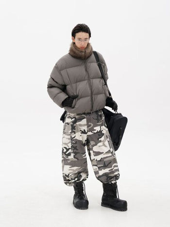 [MASONPRINCE] Quilted Oversized Down Jacket with Fur Collar