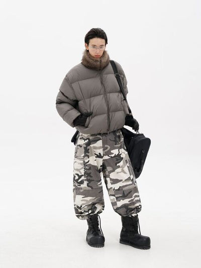 [MASONPRINCE] Quilted Oversized Down Jacket with Fur Collar