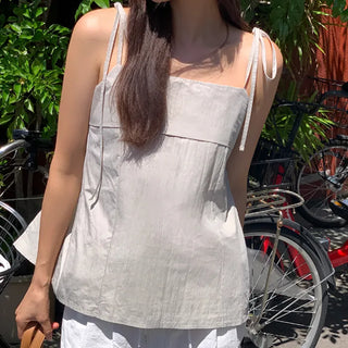 Ribbon back slit camisole blouse
