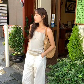Ribbon back slit camisole blouse
