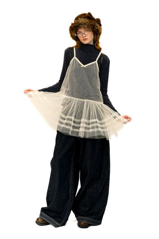 [Moromoro2] Layered Mesh Lace Camisole  Dress