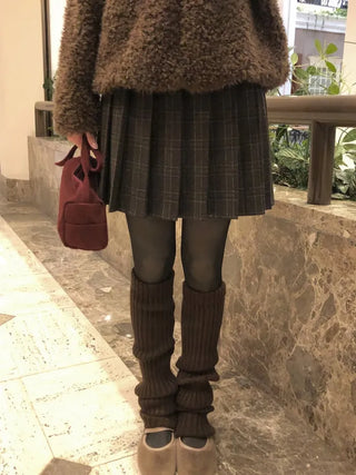 (2 colors) Checkered pleated skirt
