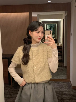 (3 colors) Short-sleeved fur cardigan