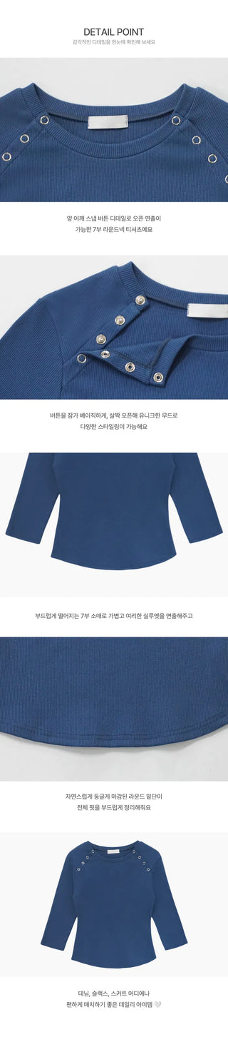 Button snap point 7/8 length T-shirt - 5 colors