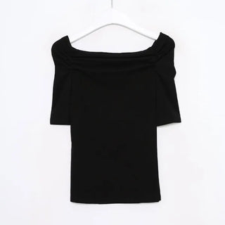 Shirred open shoulder T-shirt