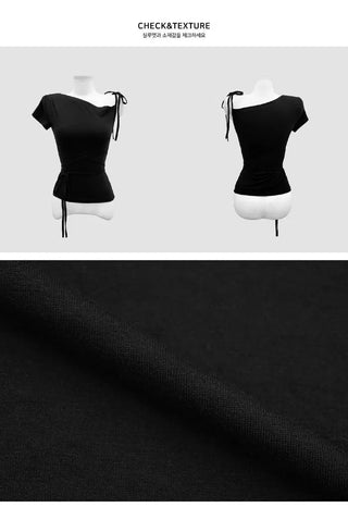 Off-shoulder ribbon ballet core t-shirt - 4 colors
