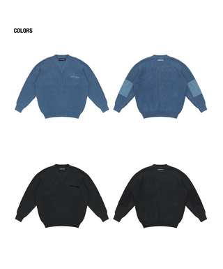 [MASONPRINCE] V-neck Patch Elbow Sweater