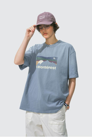 [Monterest] Washed Distressed Mountain Print T-Shirt