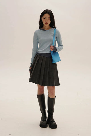 [Moromoro2] Asymmetric Collar Layered Knit  Sweater