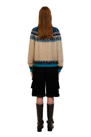 [Moromoro2] Fair Isle Bow Pocket Retro Collar  Cardigan