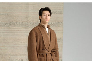 [CULTUM] Shawl Collar Belted Long Wool Coat