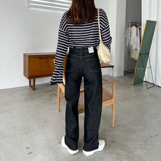 Straight-leg deep denim pants