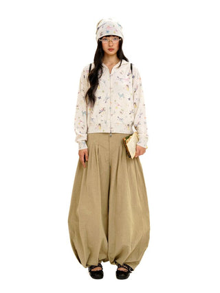 [Moromoro2] Cotton Pleated Tapered Wide  Pants