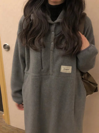 (3 colors) Anorak Hooded Fleece Dress