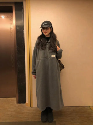 (3 colors) Anorak Hooded Fleece Dress