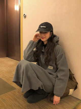 (3 colors) Anorak Hooded Fleece Dress
