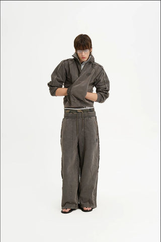 [MASONPRINCE] Washed Raw Edge Knit Set in Elephant Gray