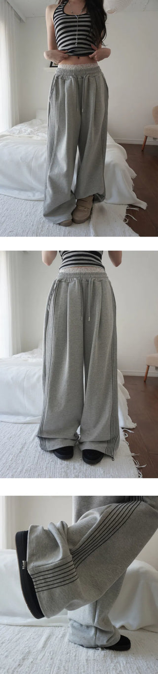 Chain Pintuck Track Wide Pants - 3 Colors
