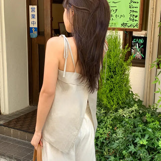 Ribbon back slit camisole blouse