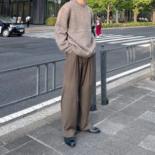 Belted wide slacks