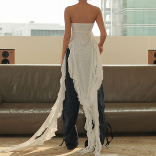 Ruffle flower applique slit solid tube top