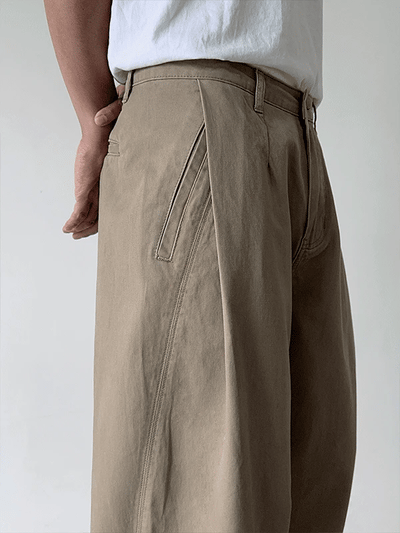 Winnie Curved Side-Tuck Cotton Pants