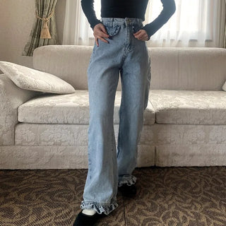 Frill detail denim pants