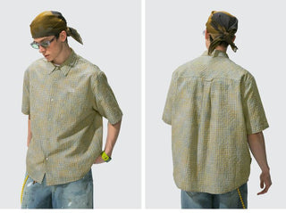 [Monterest] Seersucker Check Logo Embroidered Shirt