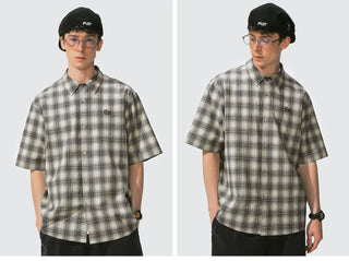 [Monterest] Seersucker Check Logo Embroidered Shirt