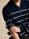 [CULTUM] Half-Zip Striped Cotton Knit Sweater