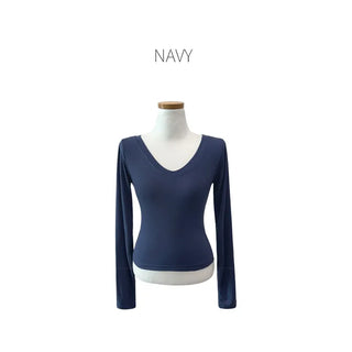 [6 colors] Slim V-neck long-sleeve T-shirt