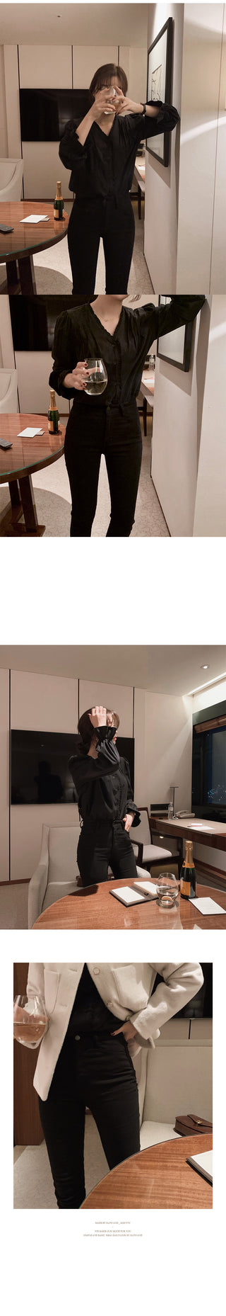 (basic/long) Brushed-back black skinny jeans - 3 sizes