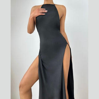Backless o ring high slit cami maxi dress