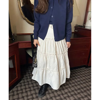 Ribbon long tiered skirt