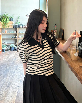 Striped short-sleeve knit