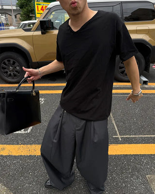 Button V-neck T-shirt