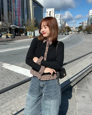 Checked frill cardigan