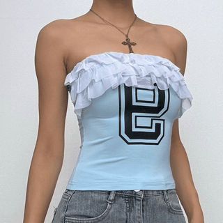 Ruffle â€œ9â€ pattern backless tube top