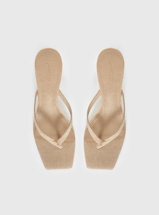 So Exclusive Faux Suede Thong Heels Tan