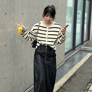 Striped button cardigan