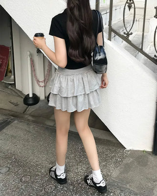 Open-collar shirred half-length T-shirt