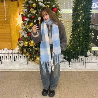 Oversized checkered scarf