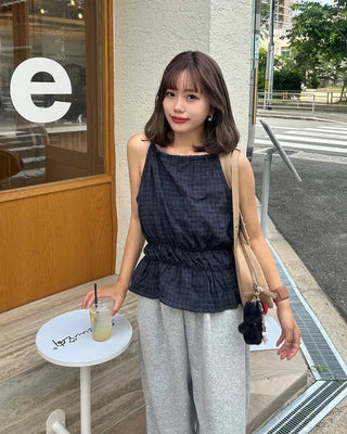Checked halter neck sleeveless top