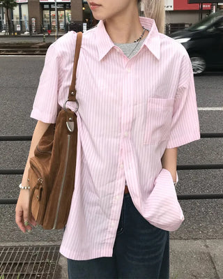 Oversized striped short-sleeved shirt