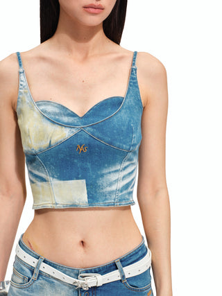Equestrian Color-Block Denim Corset