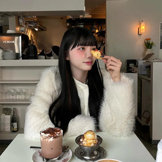Gold button fur jacket