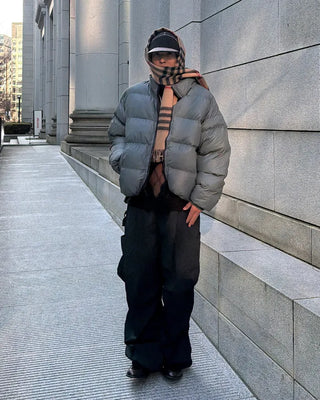 Eco-leather oversized padded jacket