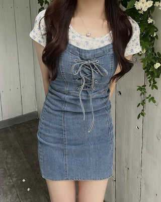Corset denim mini dress