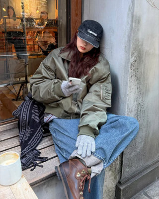 Balloon wide denim pants