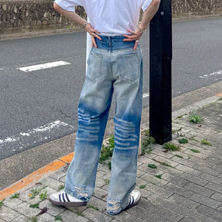 (Unisex) Washed Wide Denim Pants